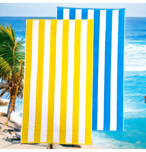 PREMIUM Cabana Hotel Stripe Velour Beach Towel