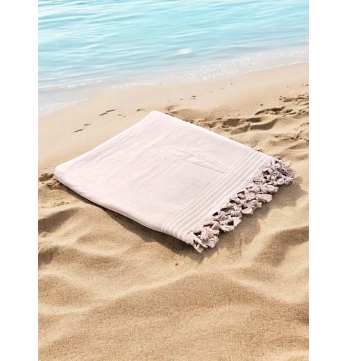 Dusty Pink Cotton Hammam Beach Towel with Knotted Tassles R100