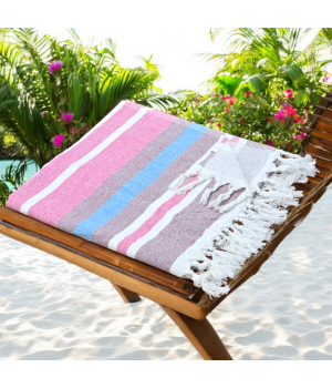 Mauve - Cotton Hammam Beach Towel with reversible Toweling