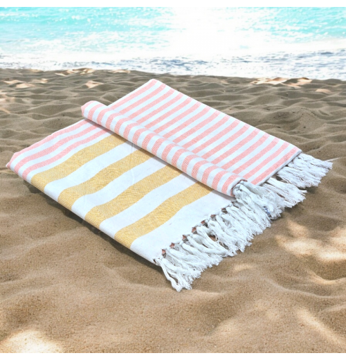 Sunrise - Cotton Hammam Beach Towel with reversible Toweling