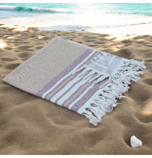 Sand - Cotton Hammam Beach Towel with reversible Toweling